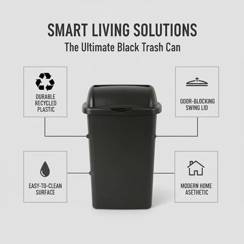 13-Gallon Covered Trash can, Black Large-Capacity roll-top Design, Suitable for use in Kitchens, Offices, Homes, and Dormitories in Saudi Arabia