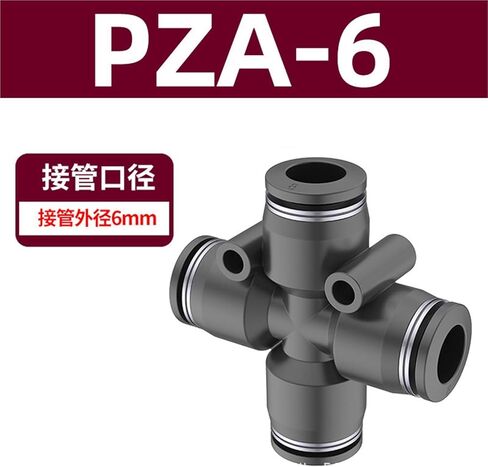 Pneumatic Quick Connector Cross Four-way PZA8/6/10/12/4 6/8/10/12mm Trachea 1Pcs(黑色ZA-6) in Kuwait