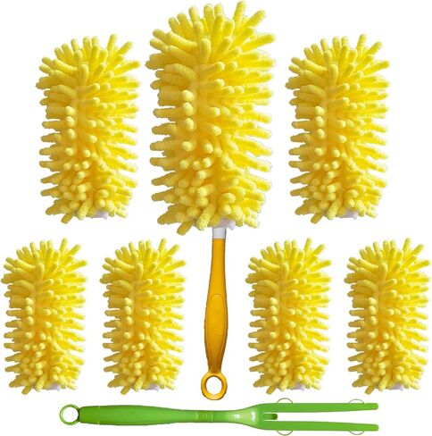 Reusable Duster for Swiffer, 2 Refills +1 Handle, 360 Heavy Duty Duster Refill Compatible with Swiffer Hand Dusters, for Dusting Furniture, Blinds, Ceiling Fans, Walls and More, Yellow in Saudi Arabia