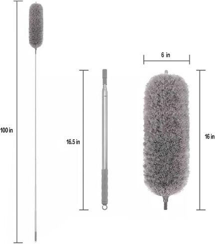 Microfiber Cobweb Duster with 16-100 Inch Extension Pole, Washable Cleaning Duster Kit with 2 Duster Heads Bendable Washable Head Ceiling Fan Duster for High Ceilings, Blinds, Furniture & Car Cleaning in Kuwait