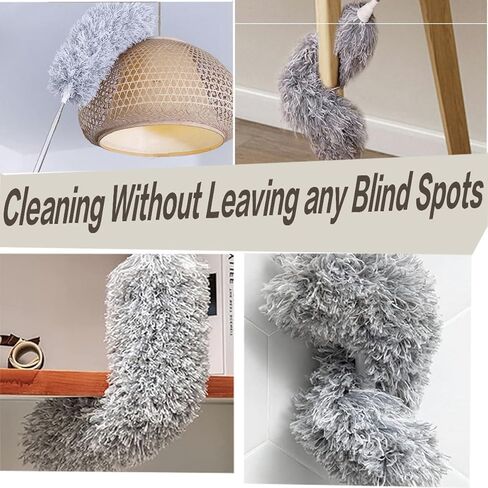 Microfiber Cobweb Duster with 16-100 Inch Extension Pole, Washable Cleaning Duster Kit with 2 Duster Heads Bendable Washable Head Ceiling Fan Duster for High Ceilings, Blinds, Furniture & Car Cleaning in Kuwait