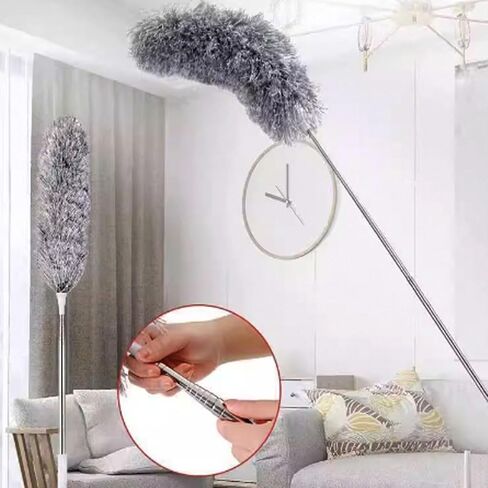 Microfiber Cobweb Duster with 16-100 Inch Extension Pole, Washable Cleaning Duster Kit with 2 Duster Heads Bendable Washable Head Ceiling Fan Duster for High Ceilings, Blinds, Furniture & Car Cleaning in Kuwait