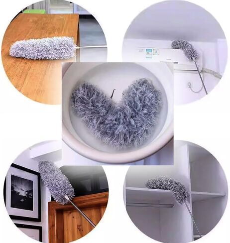 Microfiber Cobweb Duster with 16-100 Inch Extension Pole, Washable Cleaning Duster Kit with 2 Duster Heads Bendable Washable Head Ceiling Fan Duster for High Ceilings, Blinds, Furniture & Car Cleaning in Kuwait