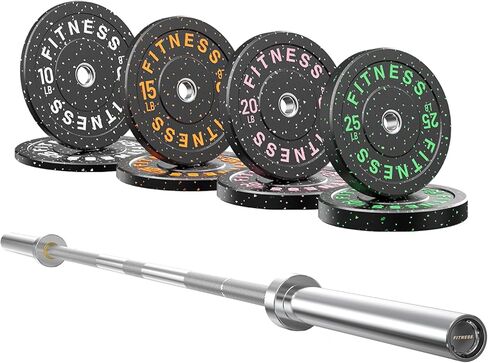 PAPABABE 7-Foot Olympic Barbell 1000LB Weight Capacity with High Bounce Bumper Plates Set, 2 Inch Weightlifting Barbell, Weights Lifting Power Lifting in Saudi Arabia