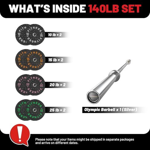PAPABABE 7-Foot Olympic Barbell 1000LB Weight Capacity with High Bounce Bumper Plates Set, 2 Inch Weightlifting Barbell, Weights Lifting Power Lifting in Saudi Arabia