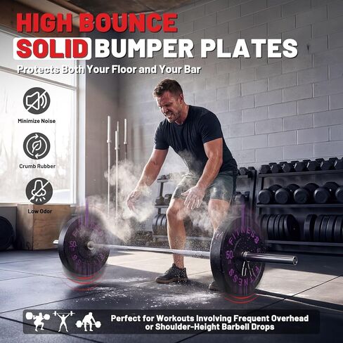 PAPABABE 7-Foot Olympic Barbell 1000LB Weight Capacity with High Bounce Bumper Plates Set, 2 Inch Weightlifting Barbell, Weights Lifting Power Lifting in Saudi Arabia