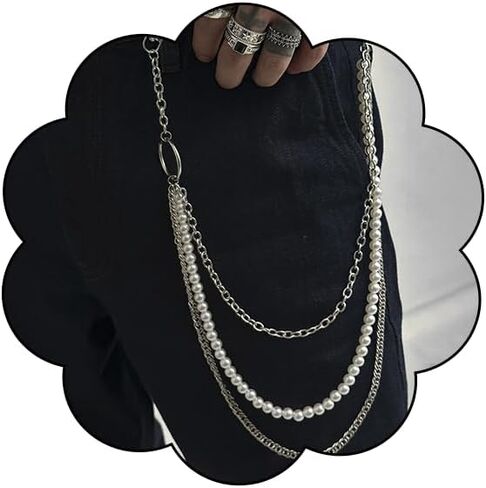 سلسلة السراويل الطبقات للرجال والنساء سلسلة المحفظة أزياء الشارع الجينز سلاسل رائعة حجر الراين زهرة اللؤلؤ السراويل سلاسل للنساء مجوهرات بسيطة in Kuwait