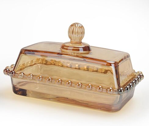 Amber Glass Butter Dish with Lid - Vintage Covered Butter Container Keeper Tray Plate for Countertop & Refrigerator | Holds 2 Standard 4oz Butter Sticks | Butter Jar Storage Box in Saudi Arabia