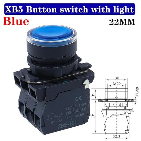 1 قطعة مفتاح زر الضغط، XB5 لحظة مضيئة NC لا الجهد 220 فولت 24 فولت 22 مللي متر (زر أحمر ، 2NC ، 12 فولت-24 فولت) in Kuwait