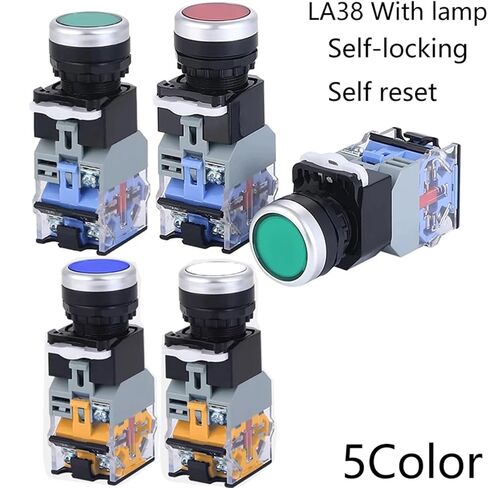 1 قطعة مفتاح زر الضغط، 22 مم LA38-11D/11DS مع ضوء تشغيل/إيقاف مؤقت/إغلاق 220 فولت 24 فولت مؤشرات LED (أزرق، قفل، 380 فولت) in Kuwait