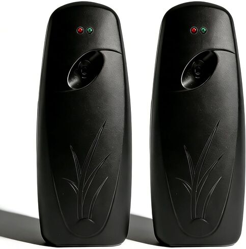 موزع معطر هواء أوتوماتيكي - عبوتان من رذاذ الرذاذ المثبت على الحائط للمنزل والحمام والمكتب - بخاخ رائحة يعمل بالبطارية متوافق مع معطرات الهواء التجارية (أسود) in Kuwait