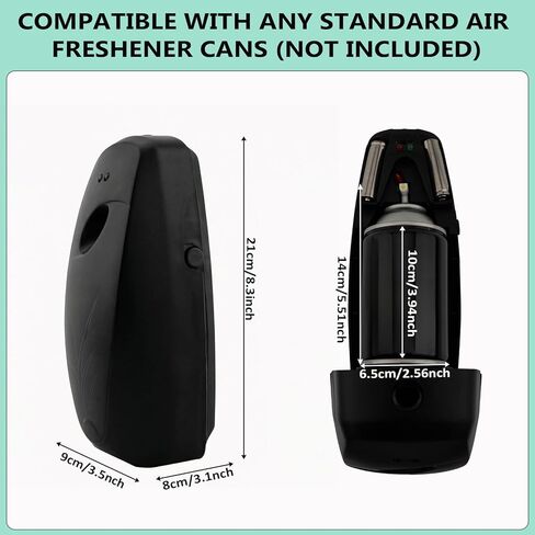 موزع معطر هواء أوتوماتيكي - عبوتان من رذاذ الرذاذ المثبت على الحائط للمنزل والحمام والمكتب - بخاخ رائحة يعمل بالبطارية متوافق مع معطرات الهواء التجارية (أسود) in Kuwait