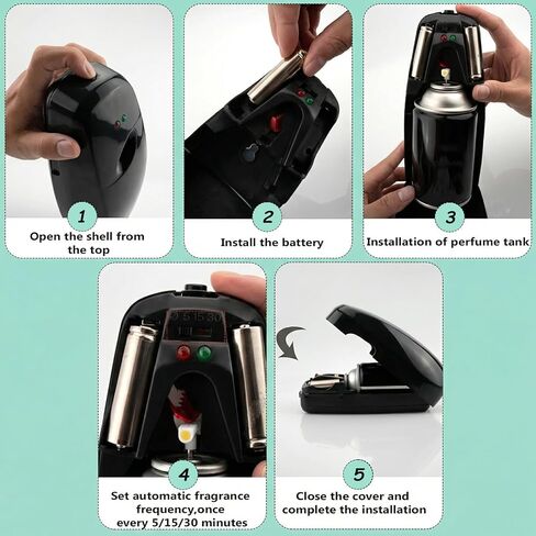 موزع معطر هواء أوتوماتيكي - عبوتان من رذاذ الرذاذ المثبت على الحائط للمنزل والحمام والمكتب - بخاخ رائحة يعمل بالبطارية متوافق مع معطرات الهواء التجارية (أسود) in Kuwait