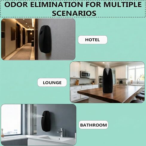 موزع معطر هواء أوتوماتيكي - عبوتان من رذاذ الرذاذ المثبت على الحائط للمنزل والحمام والمكتب - بخاخ رائحة يعمل بالبطارية متوافق مع معطرات الهواء التجارية (أسود) in Kuwait