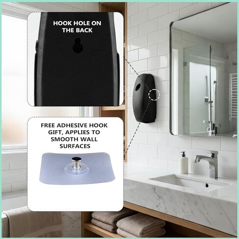 موزع معطر هواء أوتوماتيكي - عبوتان من رذاذ الرذاذ المثبت على الحائط للمنزل والحمام والمكتب - بخاخ رائحة يعمل بالبطارية متوافق مع معطرات الهواء التجارية (أسود) in Kuwait