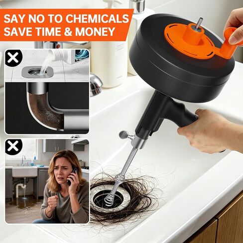 مثقاب تصريف عالي التحمل بطول 25 قدمًا، ثعبان سباكة احترافي مع محول مثقاب، مزيل انسداد يدوي ومزود بالطاقة للمطبخ والحمام وحوض الاستحمام وحوض الاستحمام، منظف ثعبان الأنابيب المرن مع قفازات in Kuwait