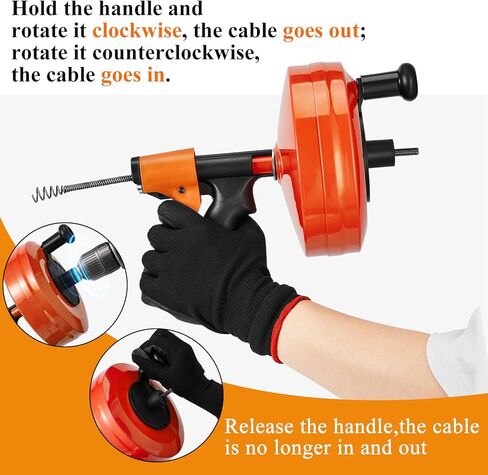 ثعبان تصريف بطول 50 قدمًا مع ملحق تغذية وحفر تلقائي - أوجير سباكة شديد التحمل للمرحاض والحوض والدش وقباقيب حوض الاستحمام - مزيل سدادة تصريف الثعبان المرن بطول 50 قدم in Kuwait