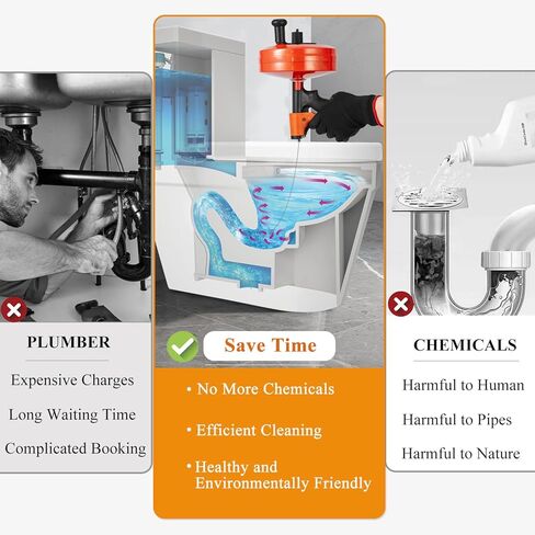 ثعبان تصريف بطول 50 قدمًا مع ملحق تغذية وحفر تلقائي - أوجير سباكة شديد التحمل للمرحاض والحوض والدش وقباقيب حوض الاستحمام - مزيل سدادة تصريف الثعبان المرن بطول 50 قدم in Kuwait