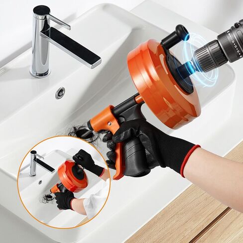 ثعبان تصريف بطول 50 قدمًا مع ملحق تغذية وحفر تلقائي - أوجير سباكة شديد التحمل للمرحاض والحوض والدش وقباقيب حوض الاستحمام - مزيل سدادة تصريف الثعبان المرن بطول 50 قدم in Kuwait