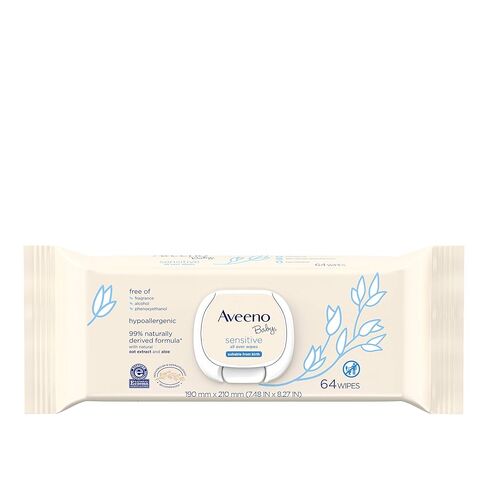 مناديل مبللة للأطفال الحساسة من AVEENO، خالية من البارابين والعطور، 64 قطعة (عبوة من قطعتين) in Saudi Arabia