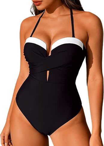 Kaei&Shi Deep V Halter One Piece Swimsuit,Sexy Push Up Monokini Swimsuits for Women,Flattering Tummy Control Bathing Suit in Saudi Arabia
