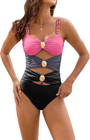 SALENT Womens One Piece Swimsuits 2025 Cutout Colorblock Swimwear Sexy Ruched Bathing Suits in Saudi Arabia
