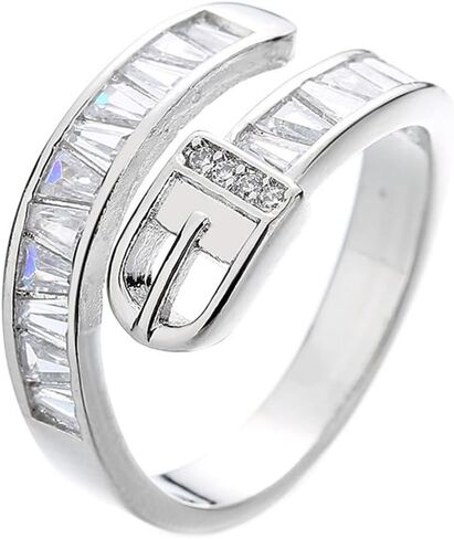 Huugvbco 925 Sterling Silver Belt Belt Boxle Ring مع 5A Zirconia Cz Cz Crystal Diamond قابلة للتعديل حلقة تكديس مطلية بالذهب. in Kuwait