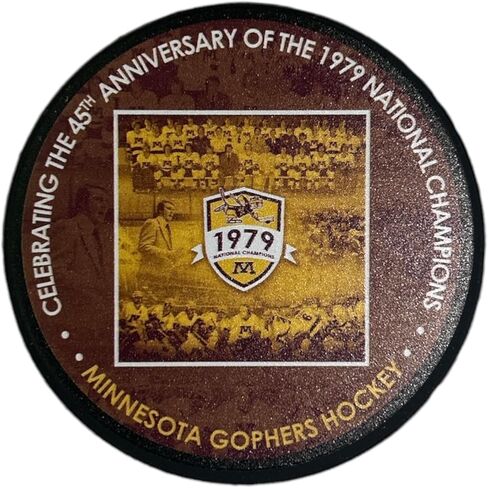 Minnesota Golden Gophers National Champs 1979 45th Anniversary License Hockey Puck (Herb Brooks Coached) - Collectible Memorabilia, Makes a Great Gift in Saudi Arabia