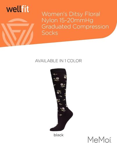 MeMoi Wellfit Women's Ditsy Floral Nylon 15-20mmHg Graduated Compression Socks in Saudi Arabia