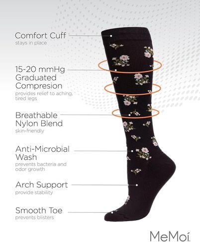 MeMoi Wellfit Women's Ditsy Floral Nylon 15-20mmHg Graduated Compression Socks in Saudi Arabia