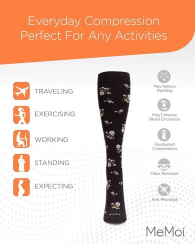 MeMoi Wellfit Women's Ditsy Floral Nylon 15-20mmHg Graduated Compression Socks in Saudi Arabia