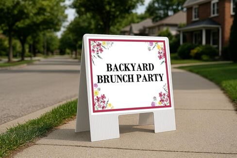 Backyard Brunch Party Spring Flowers Plum Pink Directional Arrows A-Frame Double Sided 23x23 in. sign in Kuwait