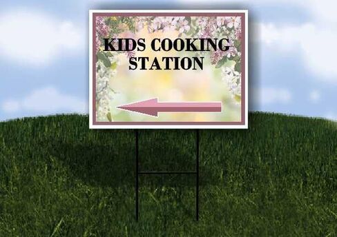 Kids Cooking Station Spring Flowers Purple Lilac Up Arrows A-Frame Single Sided 23x23 in. sign in Kuwait