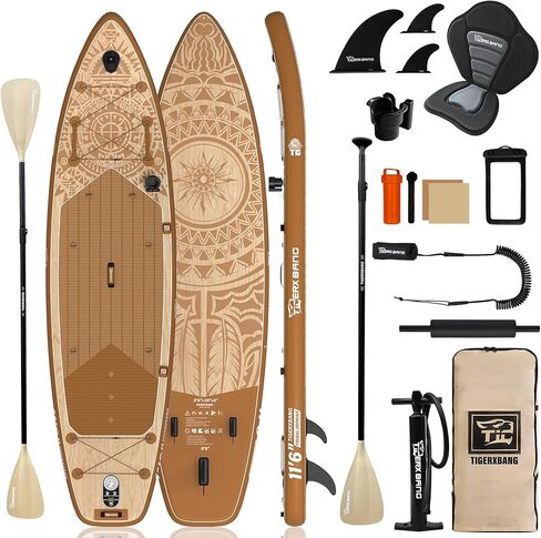 TIGERXBANG Inflatable Stand Up Paddle Board, 11'6" x 35" x 6", Tribal Spirit Design, SUP for 3 People, Perfect for Relaxation & Exploration in Kuwait