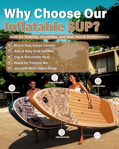 TIGERXBANG Inflatable Stand Up Paddle Board, 11'6" x 35" x 6", Tribal Spirit Design, SUP for 3 People, Perfect for Relaxation & Exploration in Kuwait