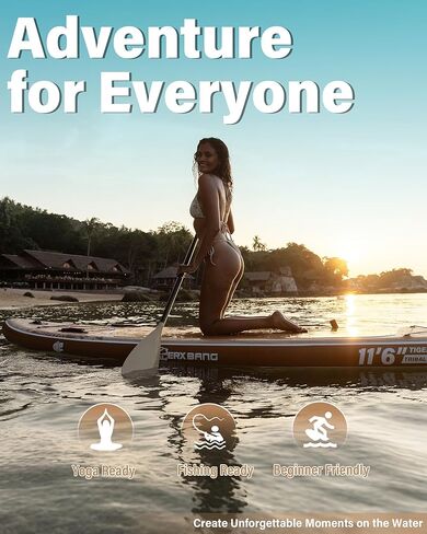 TIGERXBANG Inflatable Stand Up Paddle Board, 11'6" x 35" x 6", Tribal Spirit Design, SUP for 3 People, Perfect for Relaxation & Exploration in Kuwait