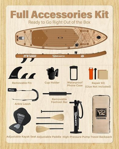 TIGERXBANG Inflatable Stand Up Paddle Board, 11'6" x 35" x 6", Tribal Spirit Design, SUP for 3 People, Perfect for Relaxation & Exploration in Kuwait