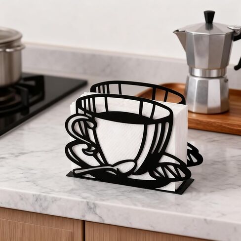 Elegant Coffee Cup-Shaped Napkin Holder - European Style Iron Dispenser | For Dining, Home & Kitchen Decor in Saudi Arabia