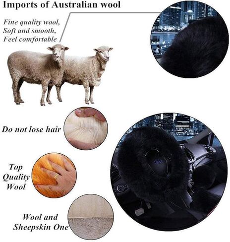 Fluffy Steering Wheel Cover Set,3pcs Set Winter Warm Furry Steering Wheel Cover&Handbrake Cover&Gear Shift Cover Set Faux Wool Uinversal Plush Non-Slip Car Interior Accessories-14.96"(38cm) (Pink) in Saudi Arabia