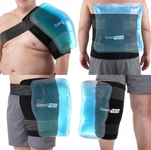حزمة ثلج قابلة لإعادة الاستخدام من كومفي تيك، ضغط بارد جل ناعم متعدد الأغراض مع شريطين قابلين للتعديل لتخفيف حر اليدين على الظهر والكتف والركبة والورك، غلاف كبير جدًا للأوجاع والآلام البسيطة، 30.48 سم × 38.1 سم in Kuwait