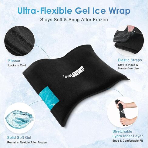 حزمة ثلج قابلة لإعادة الاستخدام من كومفي تيك، ضغط بارد جل ناعم متعدد الأغراض مع شريطين قابلين للتعديل لتخفيف حر اليدين على الظهر والكتف والركبة والورك، غلاف كبير جدًا للأوجاع والآلام البسيطة، 30.48 سم × 38.1 سم in Kuwait