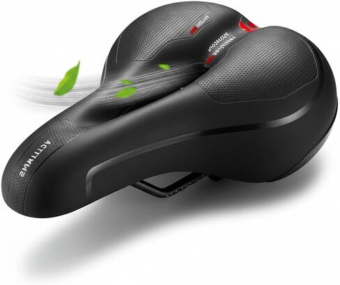 Comfortable Bike Seat Cushion for Men Women, Wide Memory Foam Bicycle Saddle with Dual Shock Absorbing Balls, Waterproof Universal Bike Seat Replacement with Reflective Strip for Peloton Road Cruiser in Saudi Arabia