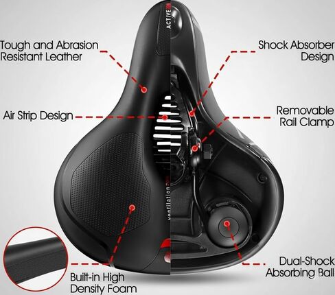 Comfortable Bike Seat Cushion for Men Women, Wide Memory Foam Bicycle Saddle with Dual Shock Absorbing Balls, Waterproof Universal Bike Seat Replacement with Reflective Strip for Peloton Road Cruiser in Saudi Arabia