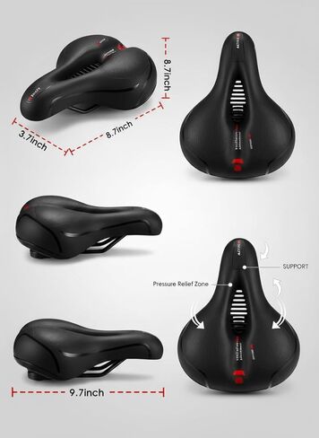 Comfortable Bike Seat Cushion for Men Women, Wide Memory Foam Bicycle Saddle with Dual Shock Absorbing Balls, Waterproof Universal Bike Seat Replacement with Reflective Strip for Peloton Road Cruiser in Saudi Arabia