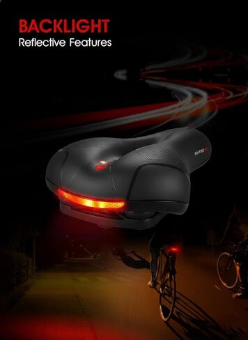 Comfortable Bike Seat Cushion for Men Women, Wide Memory Foam Bicycle Saddle with Dual Shock Absorbing Balls, Waterproof Universal Bike Seat Replacement with Reflective Strip for Peloton Road Cruiser in Saudi Arabia