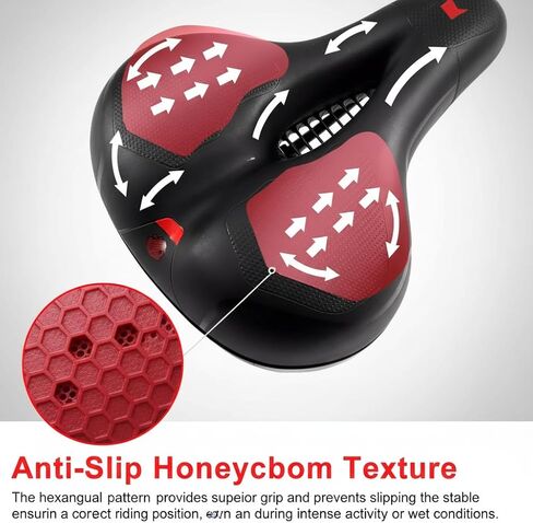 Comfortable Bike Seat Cushion for Men Women, Wide Memory Foam Bicycle Saddle with Dual Shock Absorbing Balls, Waterproof Universal Bike Seat Replacement with Reflective Strip for Peloton Road Cruiser in Saudi Arabia