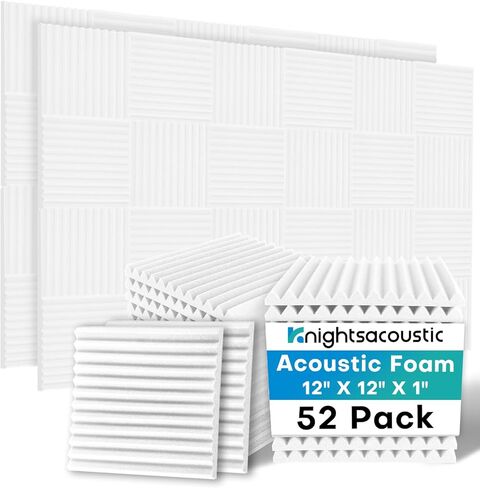 52 Pack White Sound Proof Foam Panels for Walls, 1 X 12 X 12 Inches Acoustic Foam Panels, High Density Acoustic Panels Sound Absorbing, Noise Cancelling Studio Wedges in Saudi Arabia