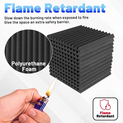 Focusound 80 حزمة من ألواح الرغوة الصوتية، 1 × 12 × 12 بوصة من ألواح الرغوة الصوتية مع ألواح إسفين عازلة للصوت ذاتية اللصق وعالية الكثافة لغرفة ألعاب مكتب الاستوديو in Kuwait