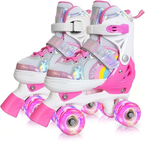Nattork Kids Roller Skates for Boys Girls, 4 Sizes Adjustable Quad Skates for Kids with Light up Wheels,Cool Birthday Gift for Children Beginners Indoor Outdoor Sports in Saudi Arabia
