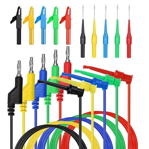 15PCS Back Probe Kit, Stackable Banana Plug to Test Hook Test Leads Set with Alligator Clips and Back Probe Pins for Car Repairing Diagnostic Multimeter Electrical Testing 5 Colors in Kuwait